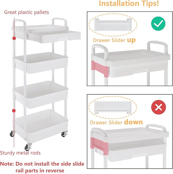 Calmootey 4-Tier Rolling Utility Cart - Image 6