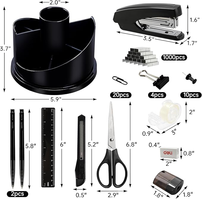 deli Office Supplies Set, Stapler Set, Rotating Multi-Functional Pen Holder - Image 4