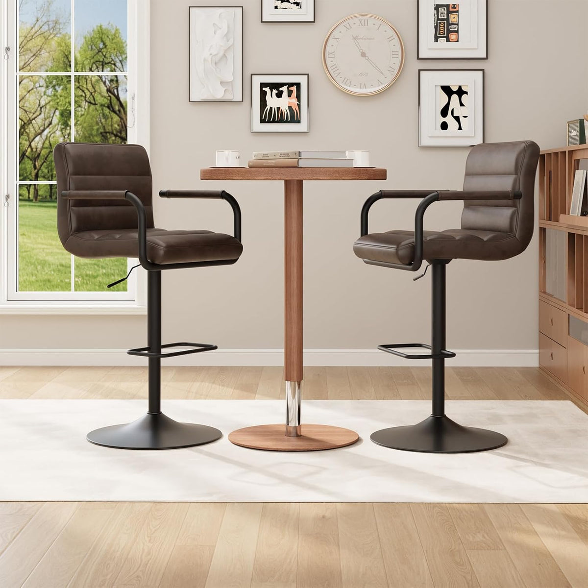 Adjustable PU Leather Swivel Bar Stools Set of 6 with Armrests