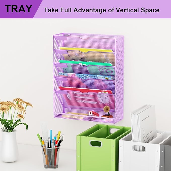 GDINDINFAN Hanging Wall File Organizer 6 Tier Wall Mounted Mail Paper Folder - Image 7