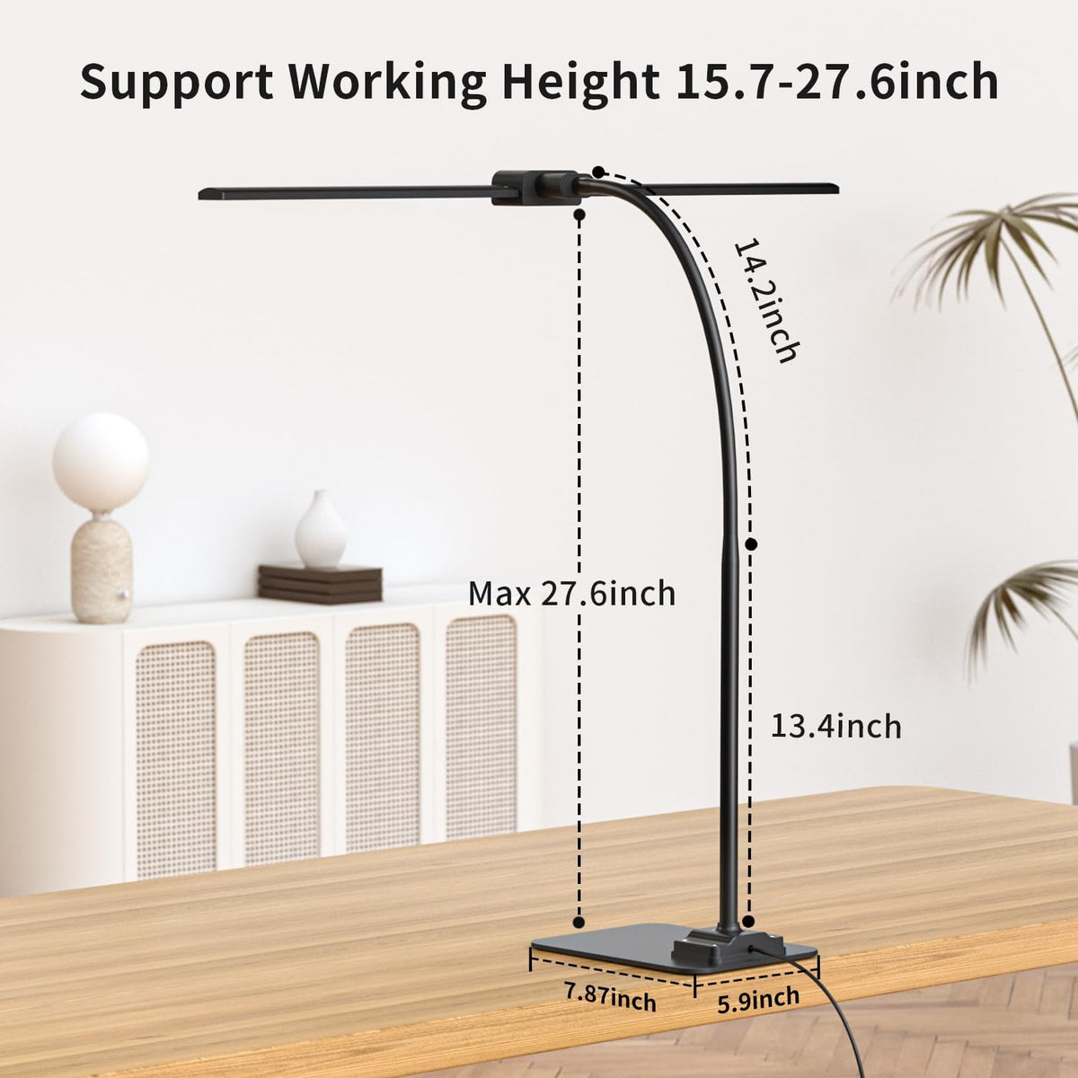 LED Desk Lamp Double Light: 1200LM Desk Light Base for Home Office, Black