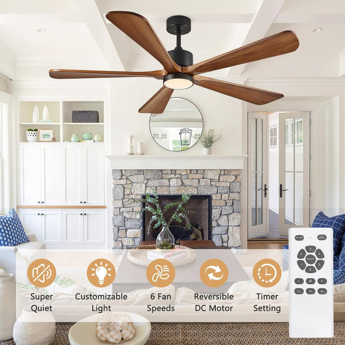 5 blade ceiling fans with lights, 60 inch showing dimensions