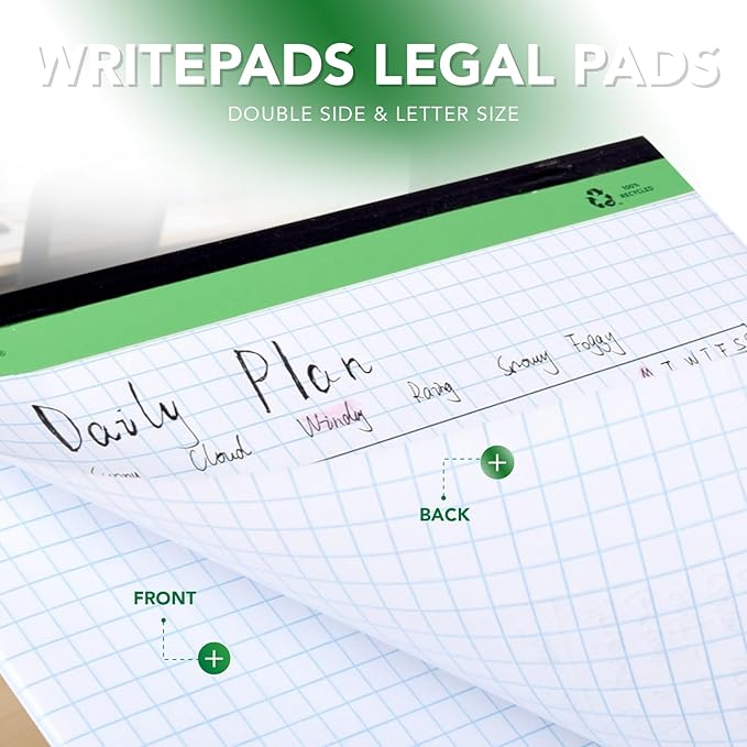 KAISA Graph Paper Legal Pads Writing Pads Recycled Paper 8.5"x11.75" Quad Ruled - Image 5