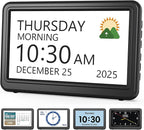 Clock with Day and Date for Elderly, 12 Display Modes, Dimmable Dementia by Roxicosly