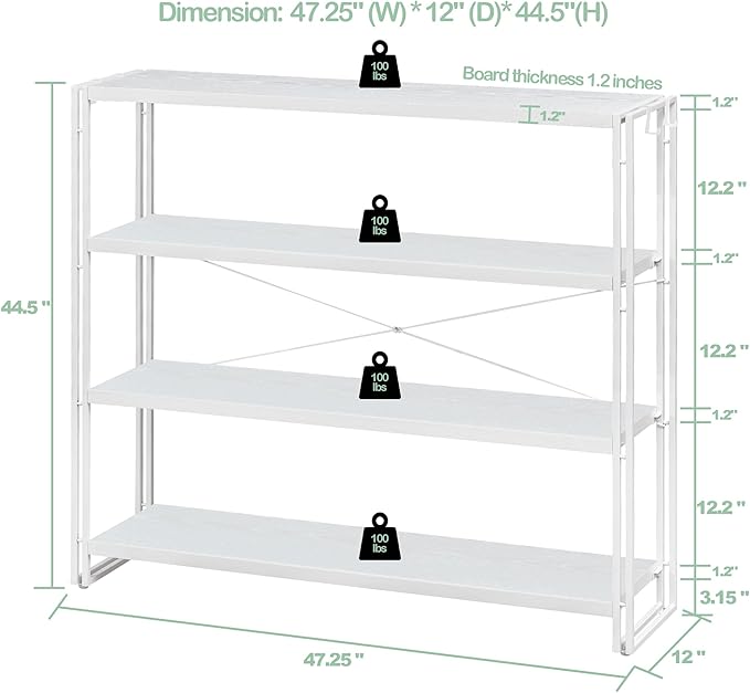 HCHQHS Bookshelf, 4-Tier Industrial Bookcase, Freestanding Tall Bookshelves - Image 3