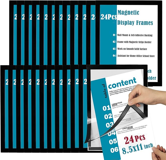 JIUYE 24Pcs 8.5x11 Magnetic Sign Holder Wall Mount, Self-Adhesive Plastic by JIUYE