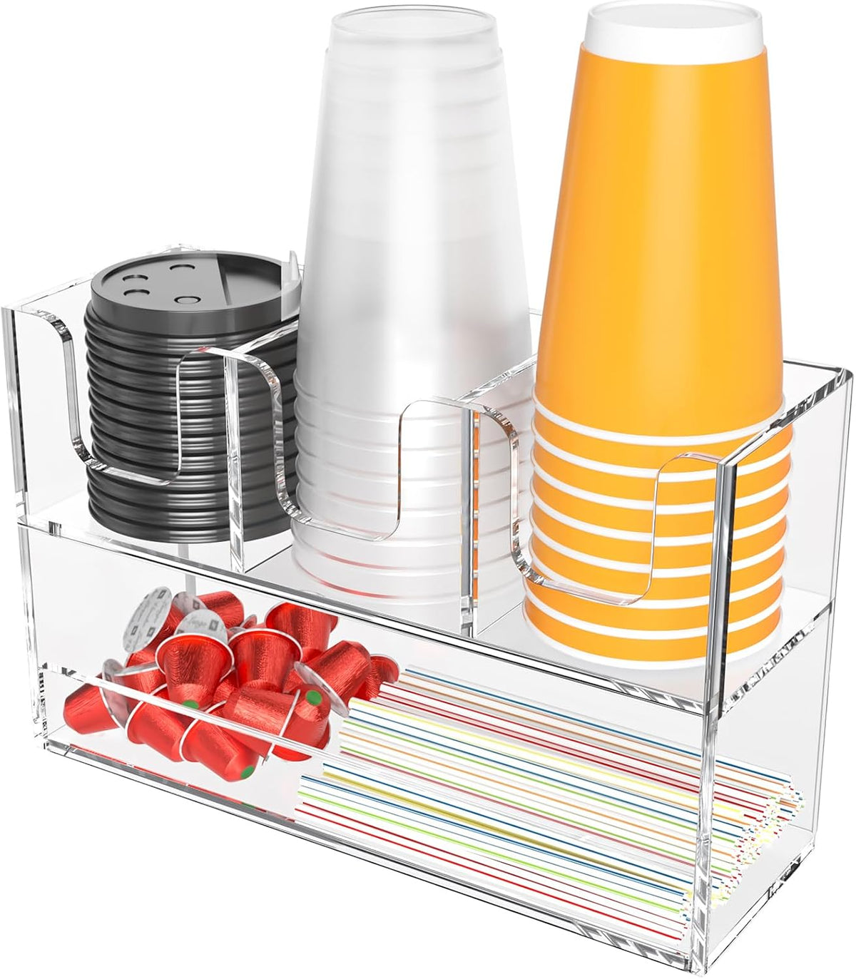 Beego 4-Compartment Cup Holder for Countertop - 2-Tier Clear Acrylic Cup Disp...