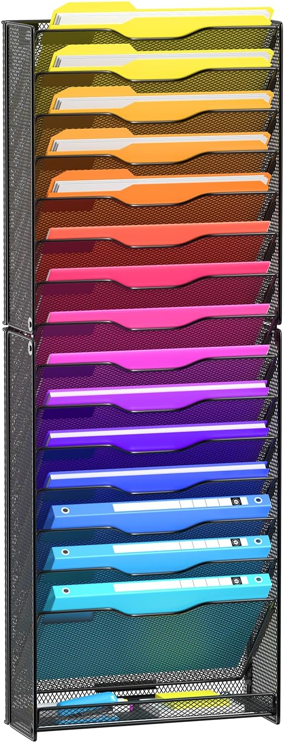 VEESUN Wall File Organizer, 16-Tier Mesh File Holder, Vertical Document Rack - Image 7