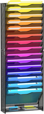 VEESUN Wall File Organizer, 16-Tier Mesh File Holder, Vertical Document Rack by VEESUN