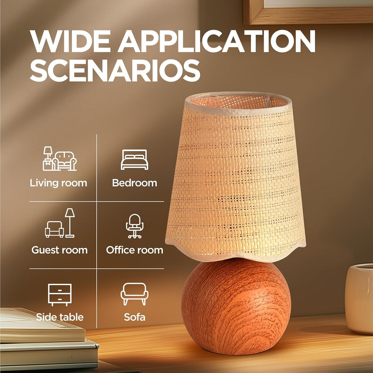 Minimalist Rattan Table Lamp, 11' Height, Woven Lampshade & E26 Socke...