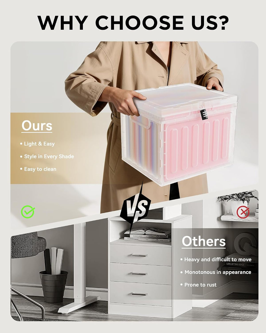 Small File Cabinet, Plastic File Box with Lid for Letter Size Hanging File Folders, Easy Carry Filling Box for Home, Office, School, Vertical File Cabinets, Stackable Storage Bins(Clear, 1 Pack)