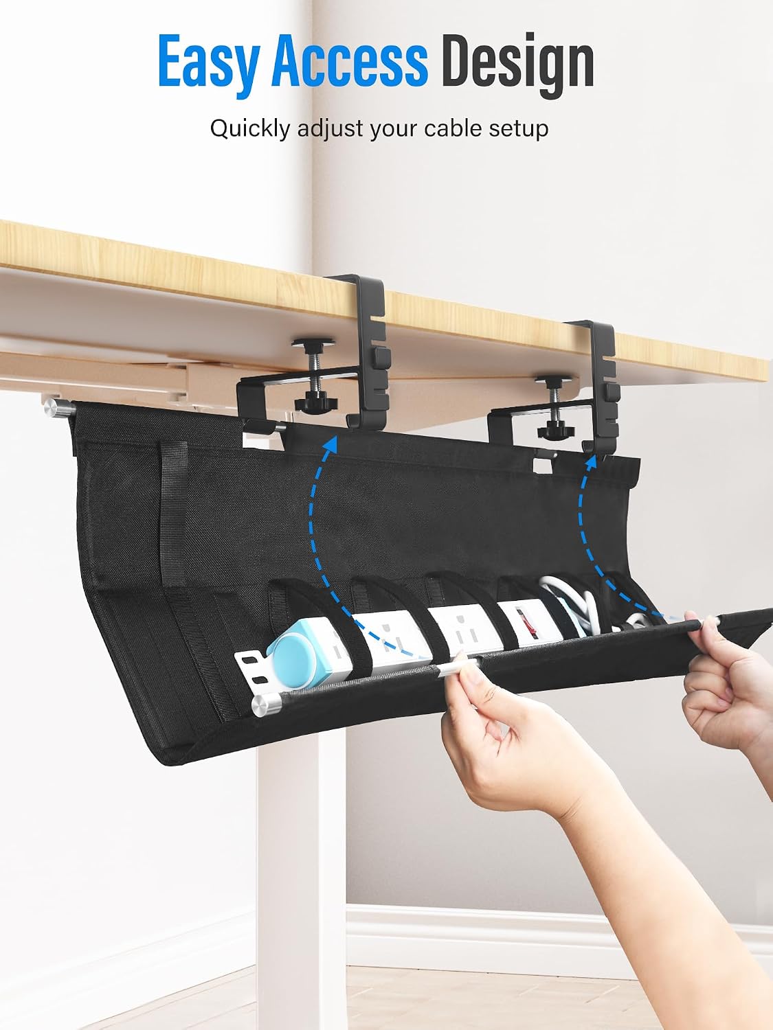 Cinati 49.2" Under Desk Cable Management Tray, Large Fabric Cord Organizer