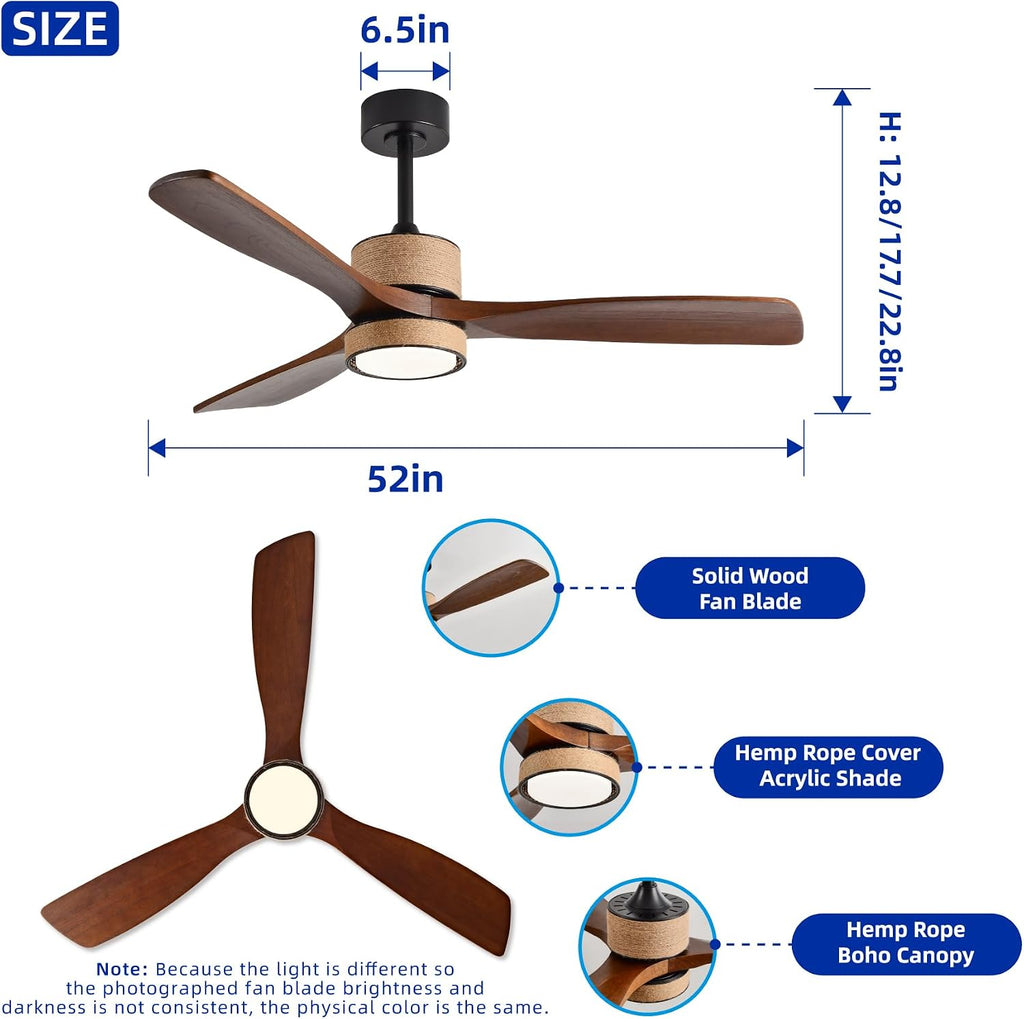 52 inch boho downrod ceiling fan with light, close-up detail