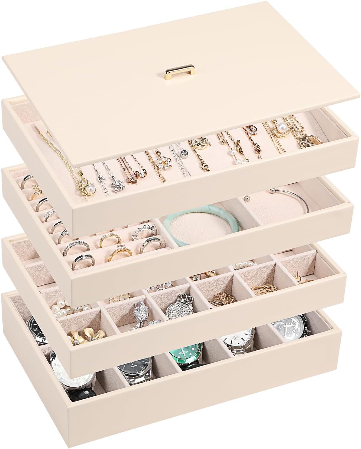 Voova Stackable Jewelry Organizer Tray with Lid (Set of 4, Apricot)