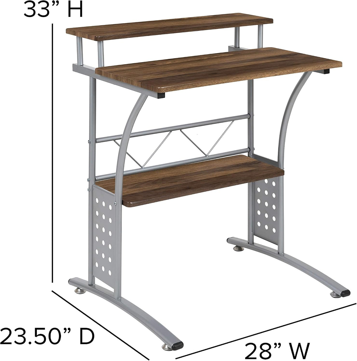 Flash Furniture Clifton Rustic Walnut Computer Desk with Top and Lower Storag...