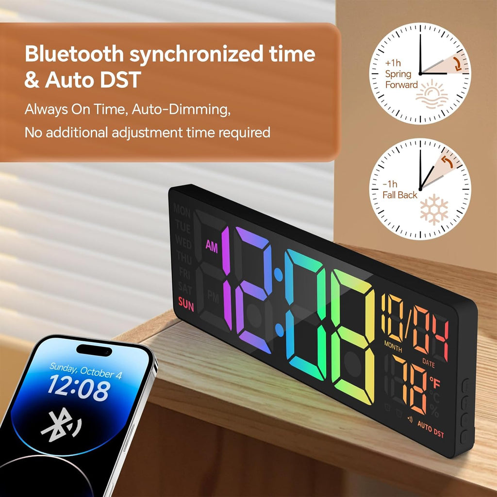 yisile 16 inch rgb led digital wall clock, side view