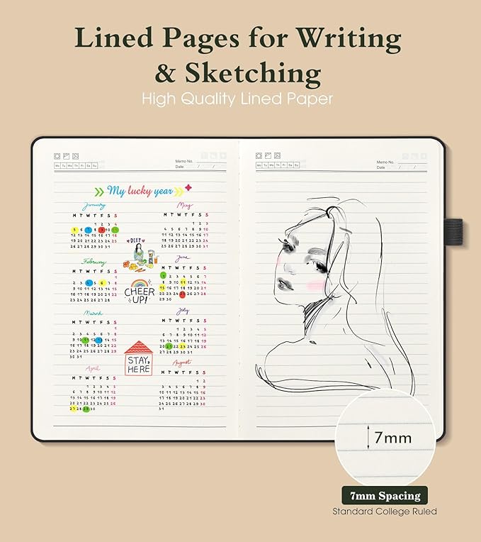 PAIBAS Lined Journal Notebook for Women Men, 160 Pages, A5 Hardcover Vintage - Image 3