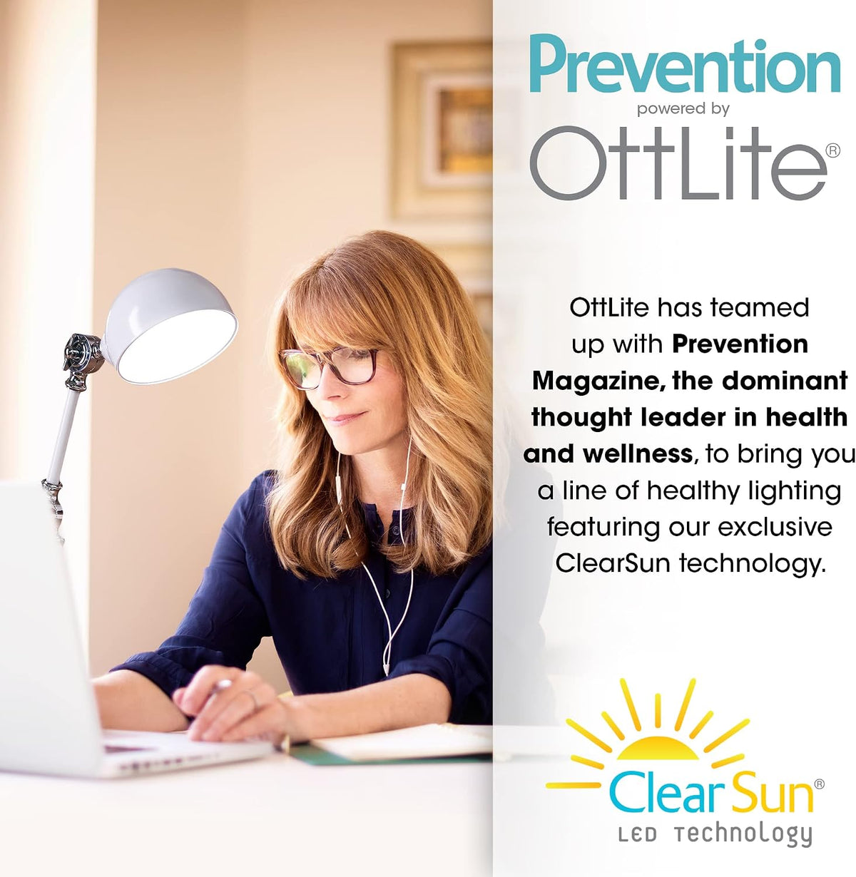 OttLite Prevention Pharmacy LED Desk Lamp with USB Charging, White