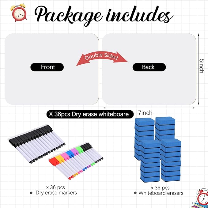 Affrolling 36 Sets Small Whiteboard Dry Erase Boards 5" x7'' Mini Double Sided - Image 2