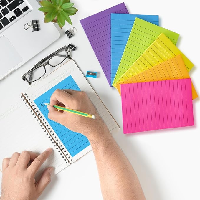 24 Pack Lined Sticky Notes 4X6 in Self Sticky Note Pads Colorful Post Stickies - Image 4