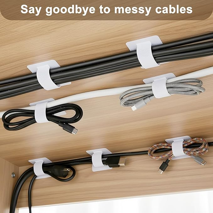 100 Pcs Hook and Loop Cable Straps, Under Desk Cord Management Self Adhesive - Image 3