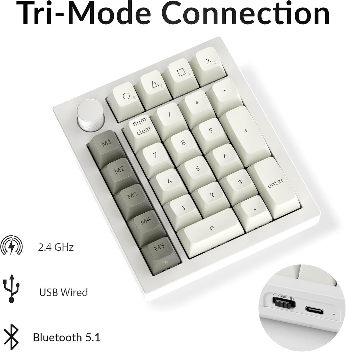Keychron Q0 Max Wireless Custom Mechanical Numpad, Aluminum Body, White