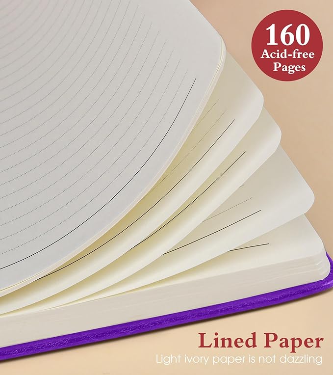 PAIBAS Lined Journal Notebook for Women Men, 160 Pages, A5 Hardcover Vintage - Image 4