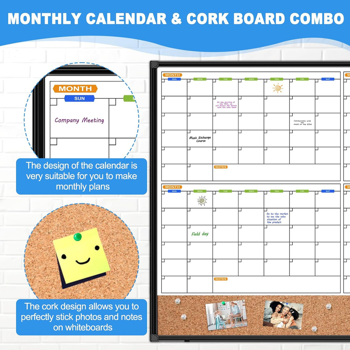 4 Month Calendar Whiteboard and Corkboard Combo, 48"X36"