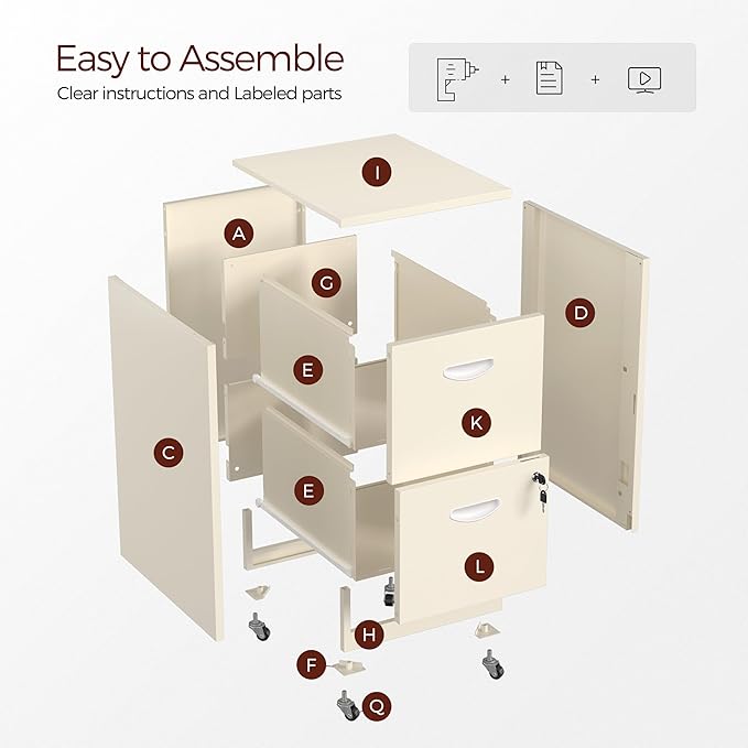 Kubohogar 2 Drawer Mobile File Cabinet - Image 6