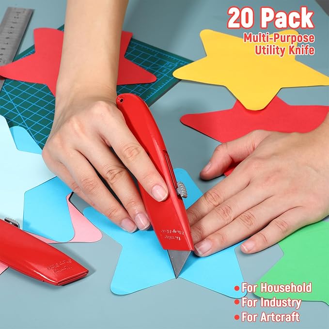 20 Pcs Retractable Utility Knife, Box Cutter Aluminum Alloy Carpet Knife Heavy - Image 5