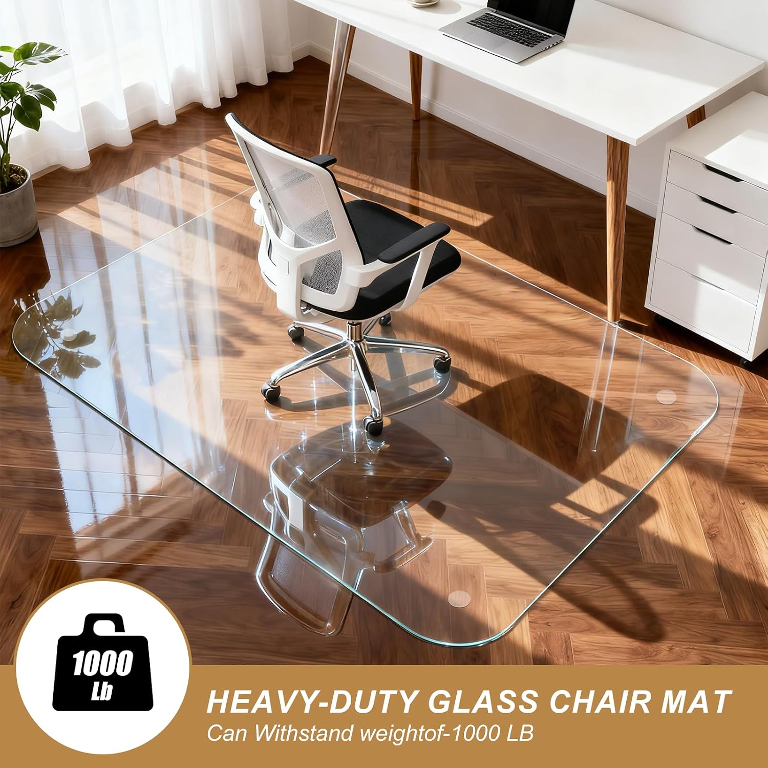 Vicwe Glass Chair Mat for Carpet, 32"x48" Tempered Glass Office Chair Mat | 1/5" Thick,Heavy Duty Chair Mat with Rounded and Polished Edges,Smooth Glide for Carpet & Hardwood Floor Protection,Ship Flat