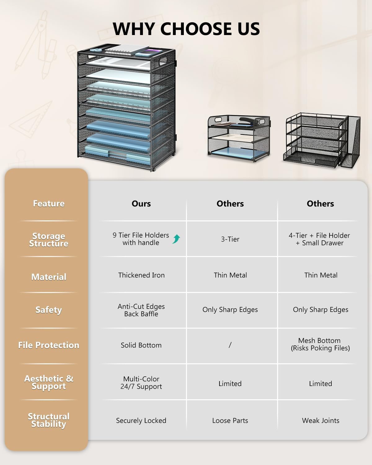 WALI Desk File Organizer, 9 Tier Desktop Paper Letter Tray Organizer with Han...