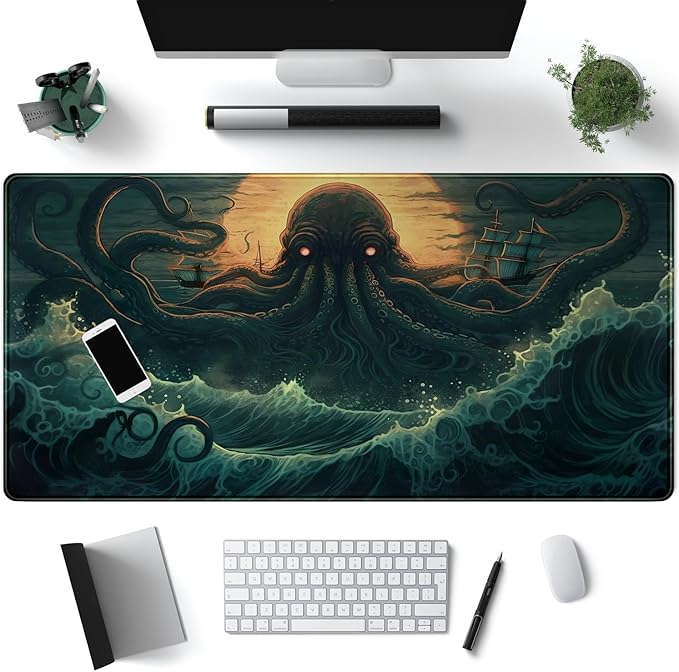 Octopus Anime Desk Pad Ocean Large Mouse Pad Gaming, Extended Kanagawa Desk Mat by Mechanical+Cattle