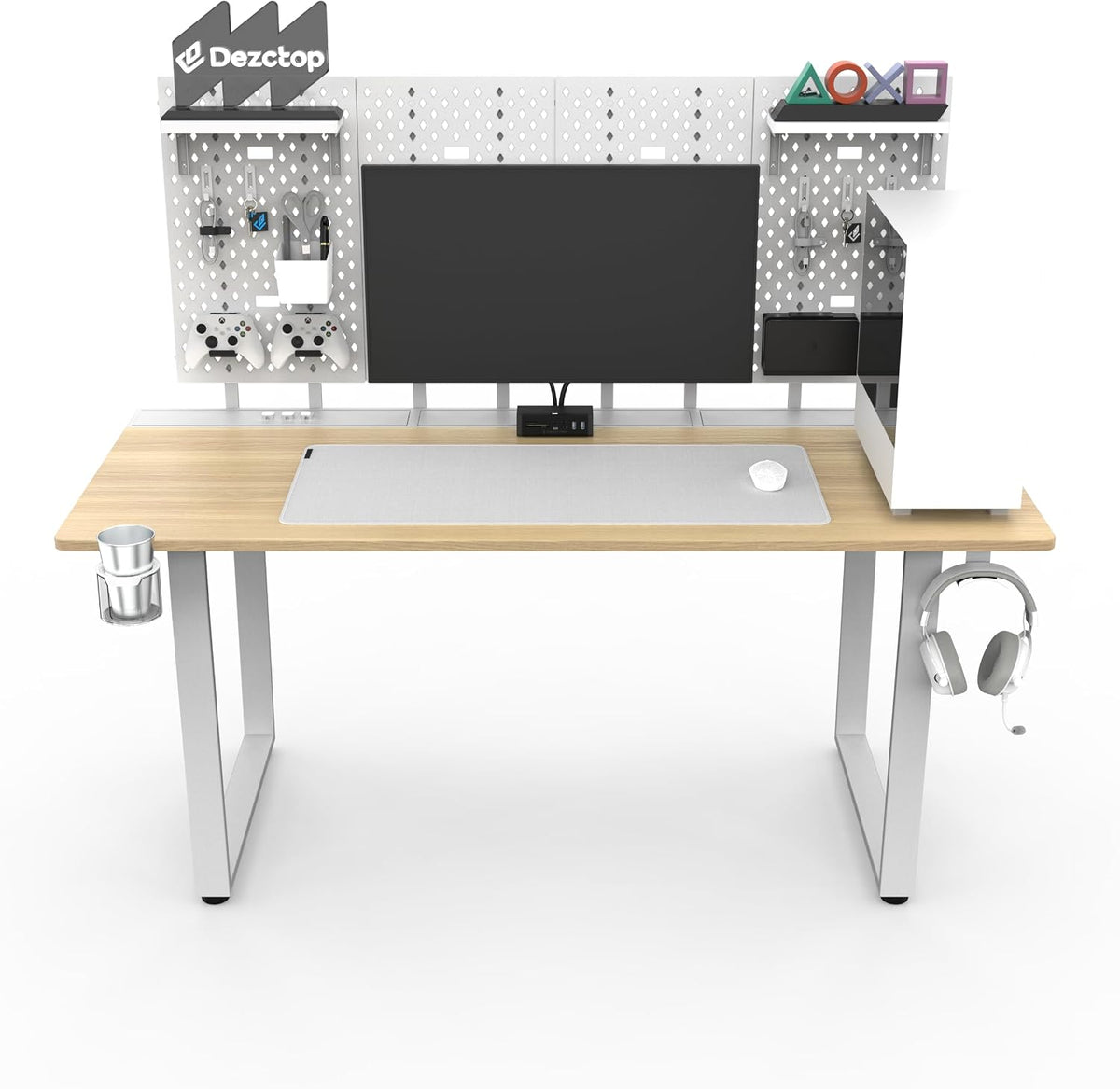 Dezctop Bifrost 160 63W x 28D Gaming PC Computer Desk with Shelves, Large Wor...
