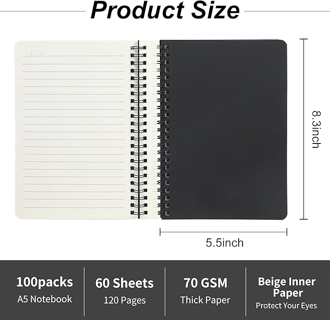 miikoul 100 Packs A5 Spiral Notebooks, 60 Sheets/120 Pages, Hardcover Lined - Image 3