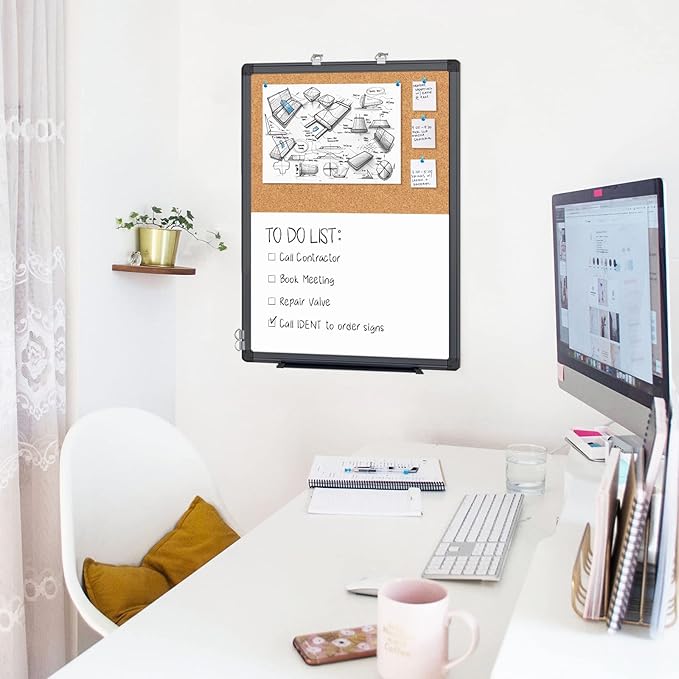maxtek Combination White Board & Bulletin Cork Board 24 x 18 Whiteboard Magnetic - Image 8