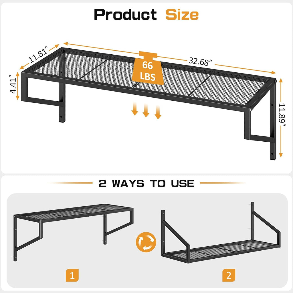 threehio 3 pack garage wall shelving, heavy duty, close-up detail