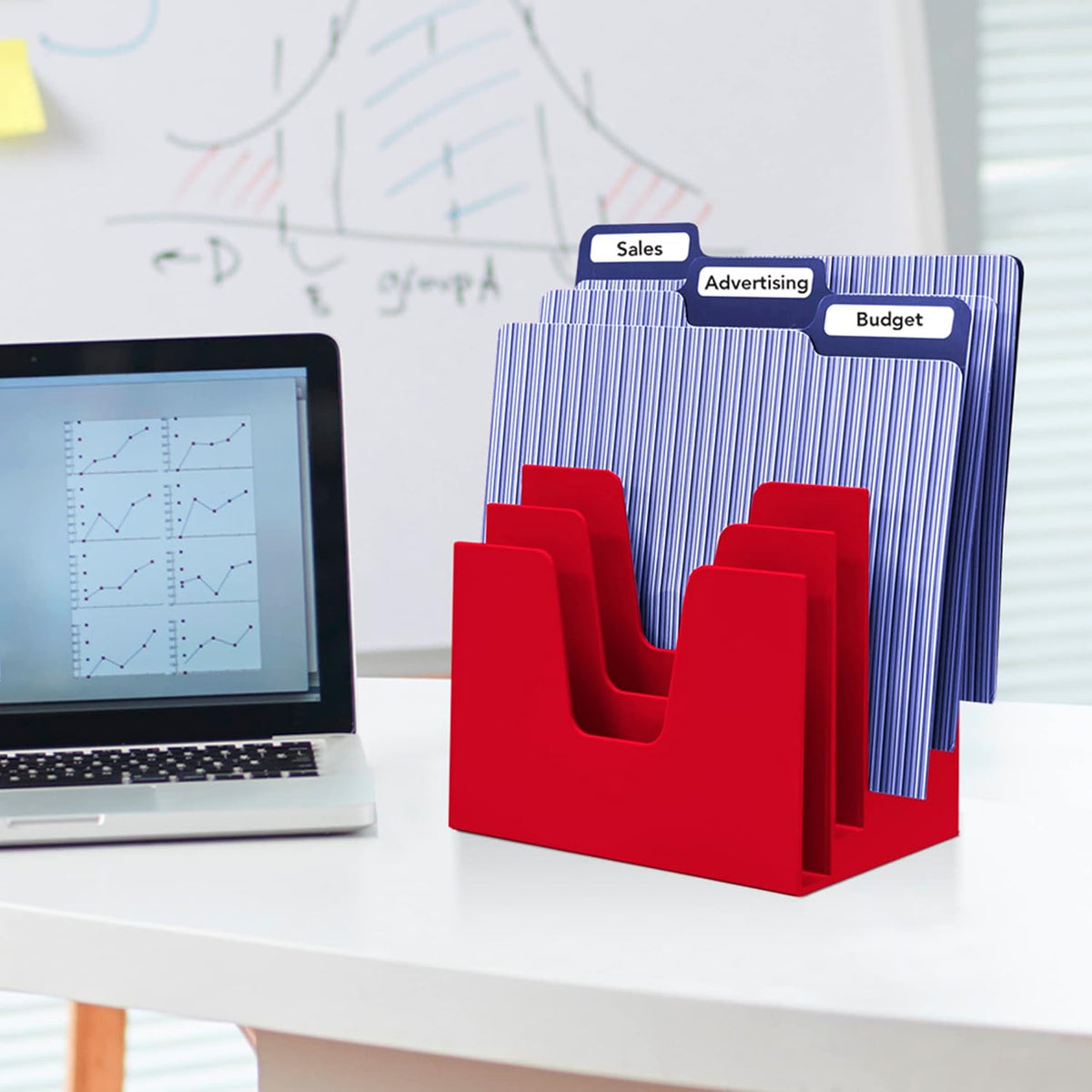 Acrimet 5 Section Incline File Sorter Organizer, Desktop Mail Holder, Red