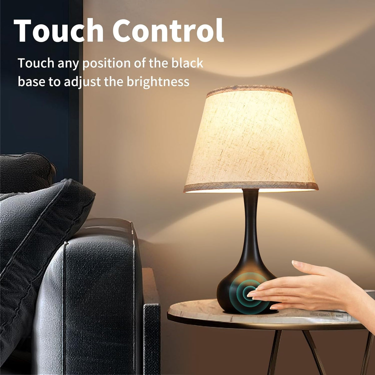 ONEWISH Touch Bedside Lamp, Farmhouse 3-Way Dimmable Table Lamps for Nightsta...