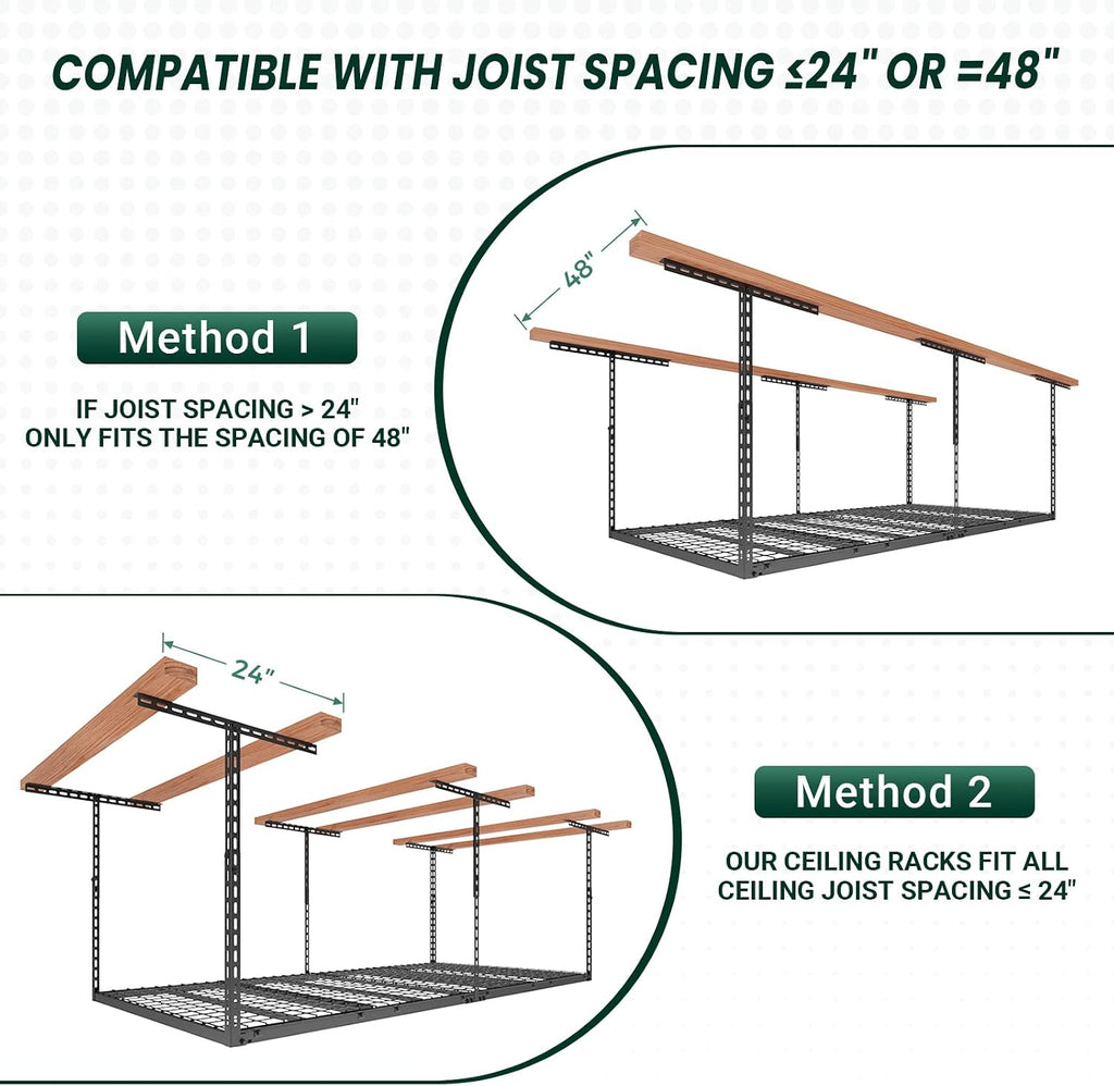 4x8 ft overhead garage storage rack,750lbs weight capacity showing dimensions