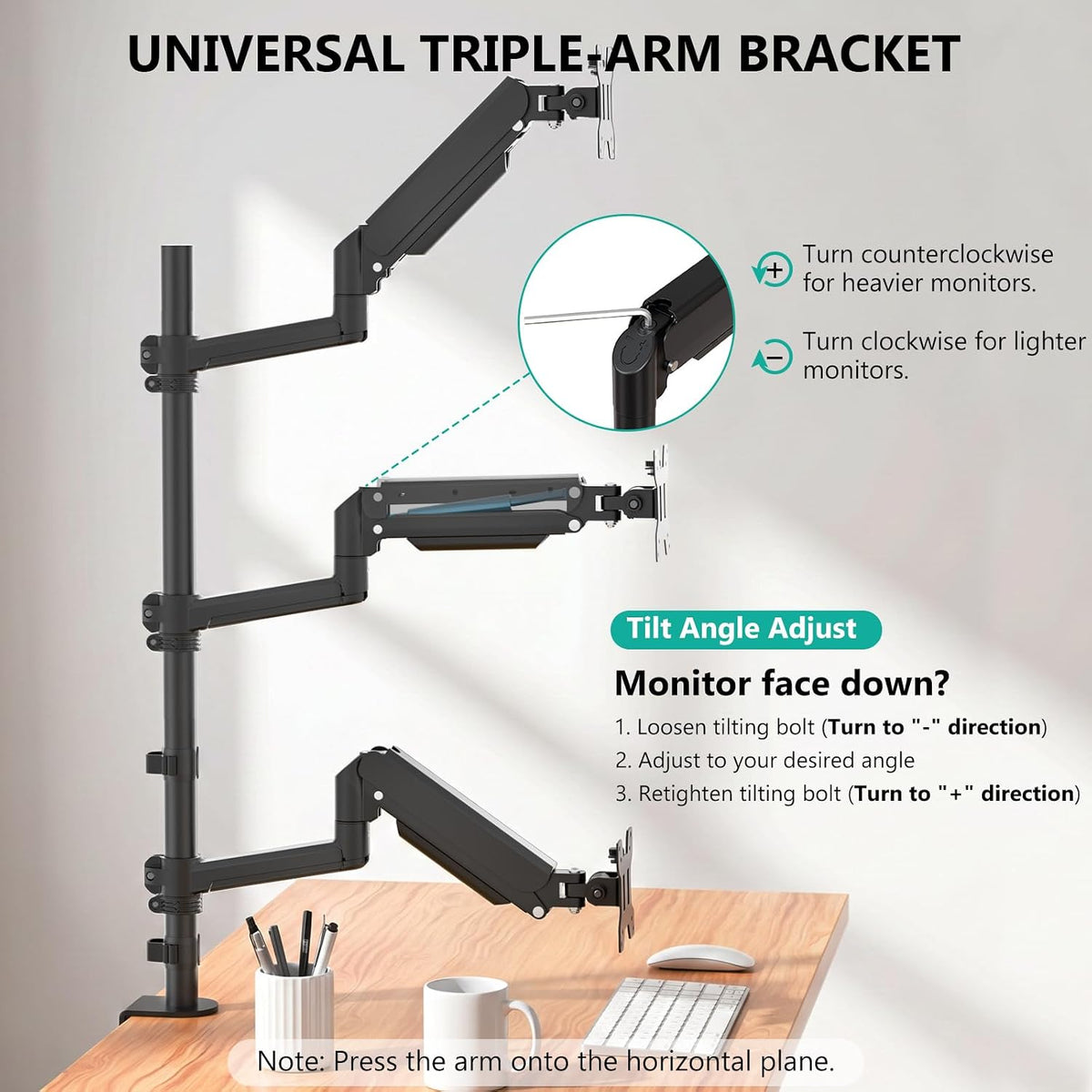 WALI Stacked Triple Monitor Mount for 13-34 inch Screens, 19.8 lbs per Arm