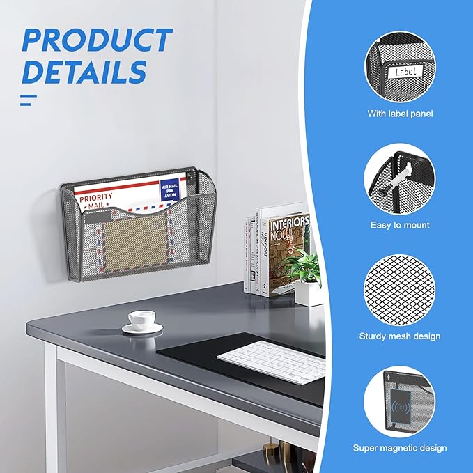 samstar 6 Pack Magnetic File Holder, Mesh Wall File Organizer File Pocket Mail - Image 6