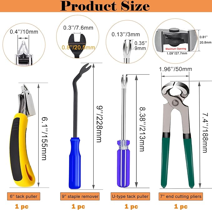 Sunxeke 4Pcs Upholstery Staple Remover Tool Set Including 7inch End Cutting - Image 2