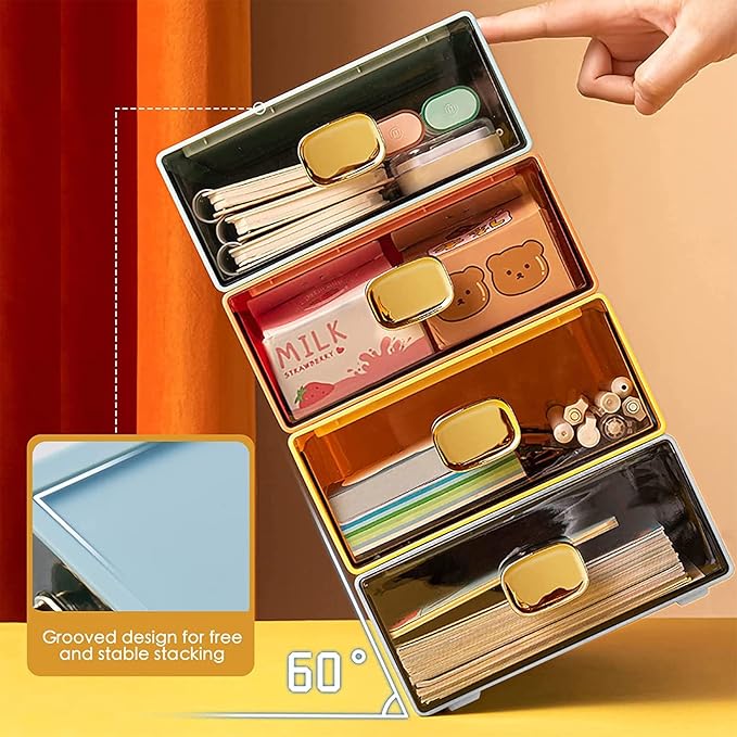 DETEIN 2 PACK Stackable Desk Organizer Stackable Storage Drawer Small Desk - Image 5