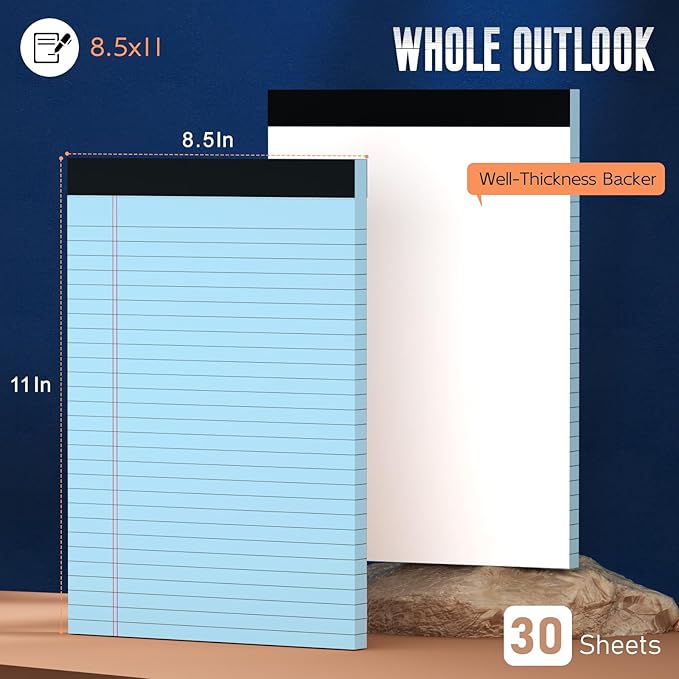 3 Pack Blue Legal Pads 8.5 x 11 Note Pads, Wide Ruled Notepads 8.5 x 11 Lined - Image 2