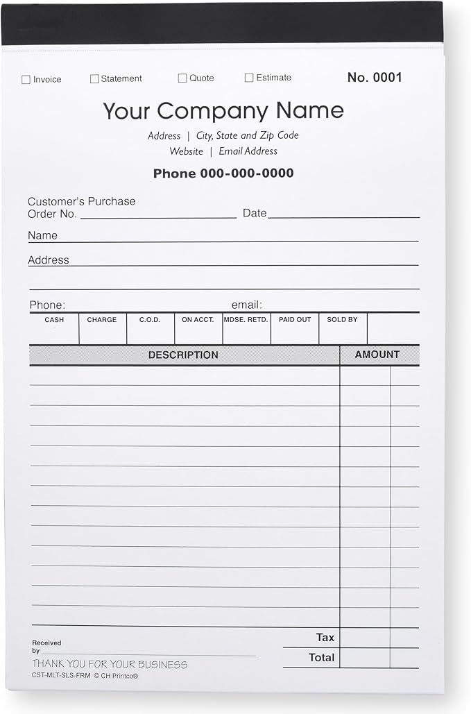CH Printco Custom Sales, Personalized Multipurpose Duplicate Carbonless Form - Image 4