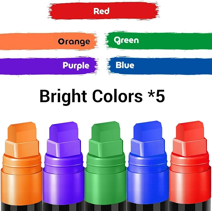 MEHVOR Acrylic Paint Markers, 5 Vibrant Colors Poster Markers Jumbo 15mm Wide - Image 2
