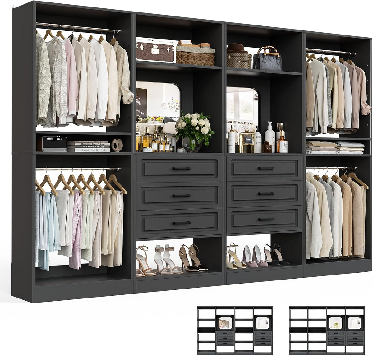 Unikito Closet System, 100" Closet Organizer with Drawers & Mirror, ...