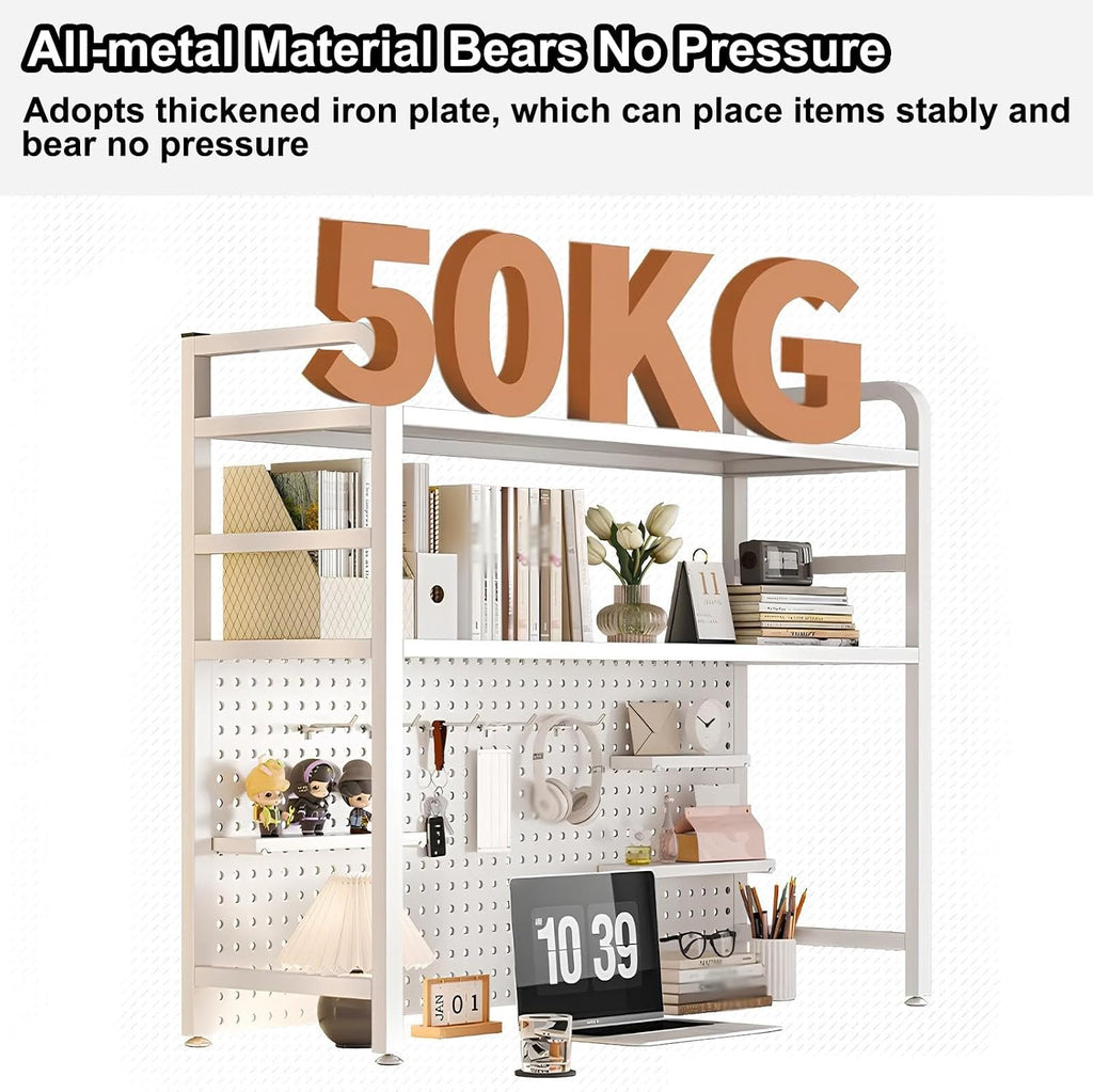 College Dorm Desk Hutch, Metal Desk Hutch Dorm Desktop Bookcase, Dorm Room Desk Hutch, Metal Desk Shelf Bookcase with Grid Panel for Dorm Office HomeBlack-Small