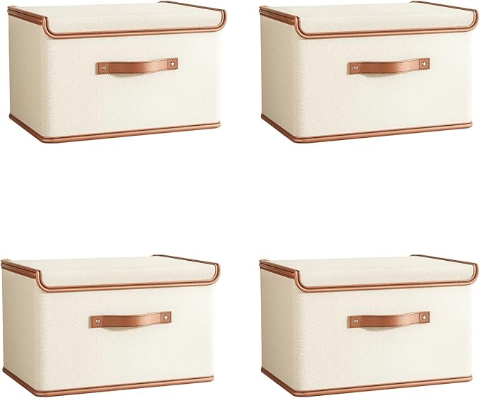 Tuza 4 Pack Storage Bins with Lids, Collapsible Closet Organizer Container by TidySpaceSoftlyStyled